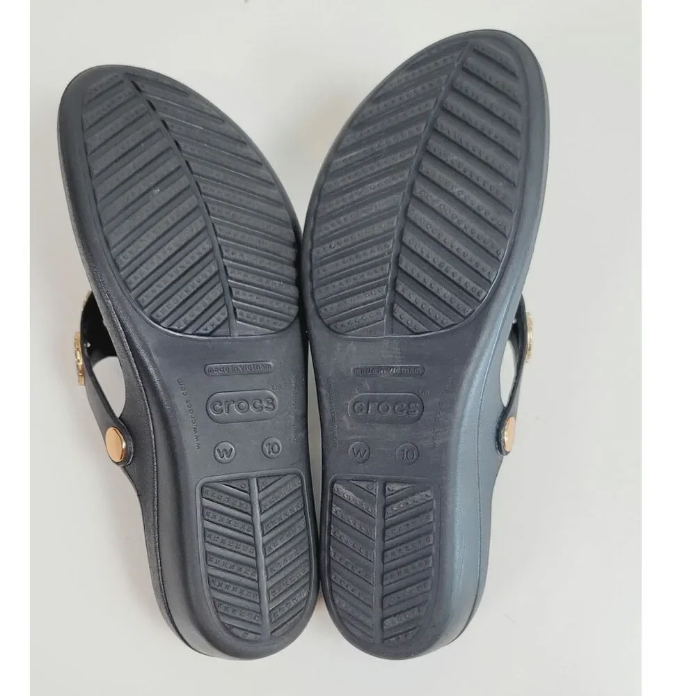Crocs Sanrah Diamante Wedge Flip Sandal in Black, sz 10 - Picture 13 of 16